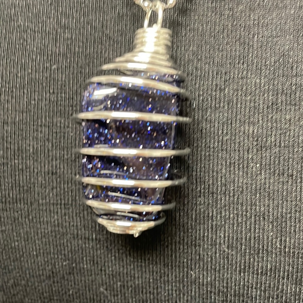 Tumbled Blue Goldstone Cage Charm Necklace (2)